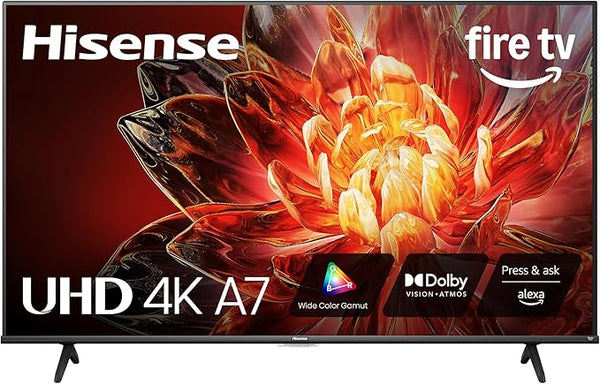 Hisense 55" Class A7 Series (55A7NF,2025 Model) 4K UHD Smart Fire TV, Voice Remote with Alexa, Wide Color Gamut, HDR10+, Dolby Vision, Dolby Atmos, Game Mode, ALLM, Stream Live TV Without Cable